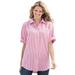 Plus Size Women's Short-Sleeve Button Down Seersucker Shirt by Woman Within in Raspberry Sorbet Pop Stripe (Size 1X)
