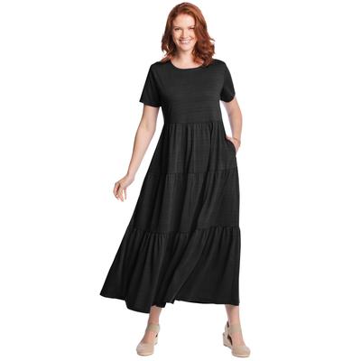 Plus Size Women's Short-Sleeve Tiered Dress by Woman Within in Black (Size 14/16)