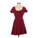 Forever 21 Casual Dress - A-Line Scoop Neck Short sleeves: Burgundy Print Dresses - Women's Size Small