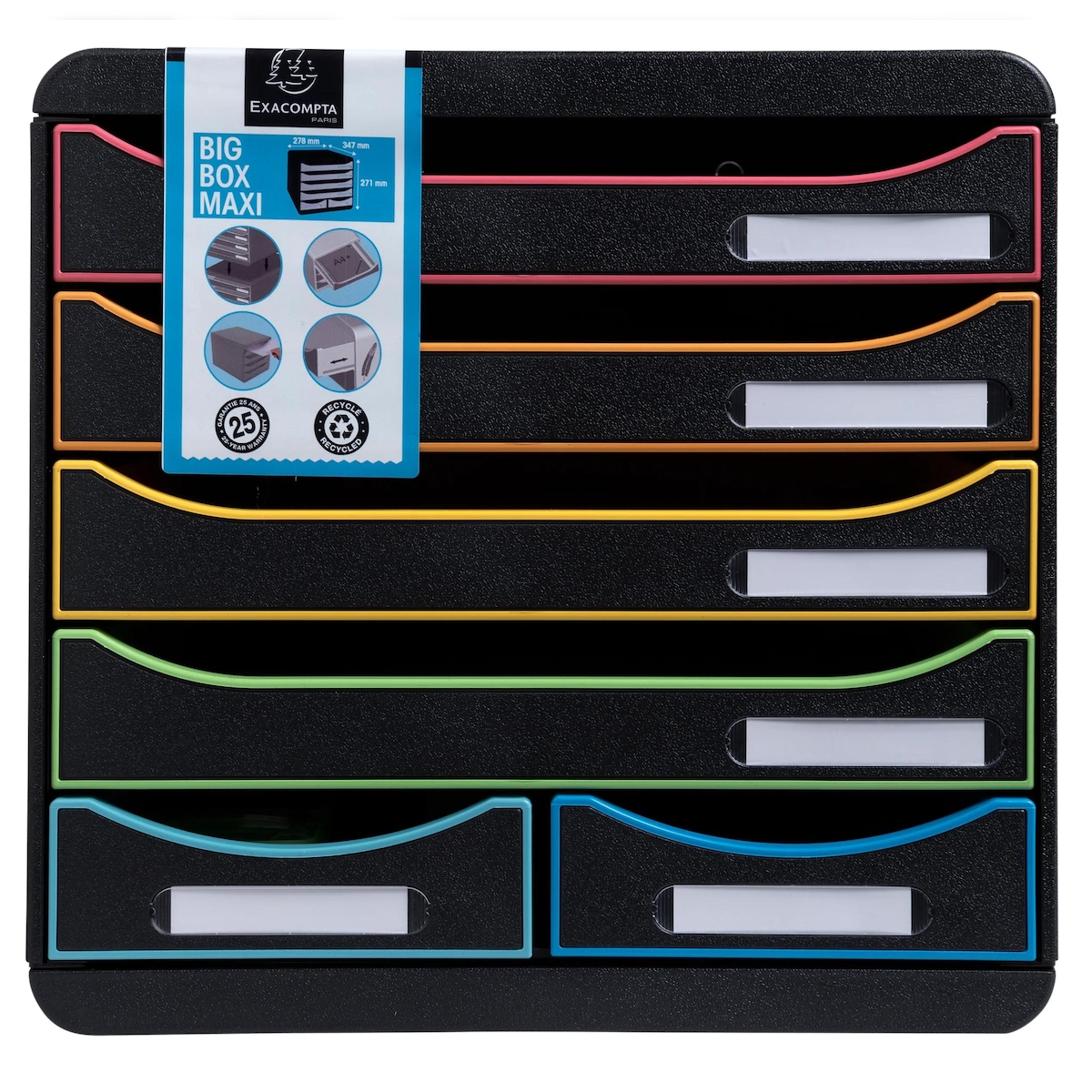 Exacompta 312914D BLACK & WHITE OFFICE Schubladenbox mit 4 Schubfächern, BIG BOX MAXI, 347x278x271 mm - Schwarz/Harlekin Image