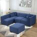 Large Size Upholstered Tufted Sectional Sofa in Fabric with Ottoman - 140"Wx38"Dx29"H