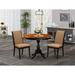 East West Furniture Dining Set Contains a Round Table and Light Sable Linen Fabric Dining Chairs with High Back- (Pieces Option)