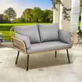 DEXTRUS Patio Loveseat Sofa All-Weather Wicker Rattan 2 Seater Sofa with Cushions & Lumbar Pillows Outdoor Patio Furniture Set for Patio for Balcony Backyard Deck Poolside - Grey