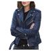 Stamzod Women s Faux Leather Belted Motorcycle Jacket Long Sleeve Zipper Fitted Fall and Winter Fashion Moto Bike Short Jacket Coat Blue 2XL