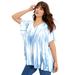 Plus Size Women's Flutter-Sleeve Swing Blouse by June+Vie in Pale Blue Tie Dye (Size 14/16)
