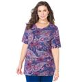Plus Size Women's Suprema® Ultra-Soft Scoopneck Tee by Catherines in Royal Navy Outlined Paisley (Size 1X)