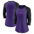 Women's Nike Purple/Black Colorado Rockies Next Up Tri-Blend Raglan 3/4-Sleeve T-Shirt