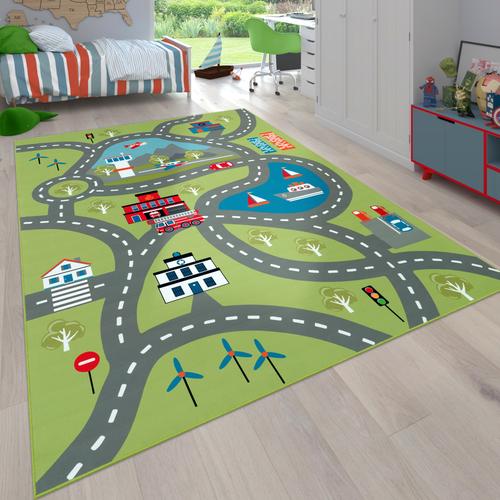 Kinderteppich PACO HOME ""Bino 562"" Teppiche Gr. B: 120cm, 4mm, L: 160cm, grün Kinder Kurzflor, Straßen-Spiel-Teppich, Motiv Flughafen, Kinderzimmer