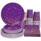 Gudvilla 200pcs Purple and Gold Party Decorations Purple Birthday Plates and Napkins Purple Gold Party Supplies Disposable Party Paper Plates for Wedding Baby Shower Graduation Bridal Shower