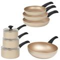 Salter COMBO-8588 Pots And Pan Set, 7-Piece Non-Stick Pans, With Saucepans, Frying Pans, Stir Fry Wok, Kitchen Cookware, Induction Hob Suitable, Easy Clean, PFOA-Free, Olympus Collection, Gold