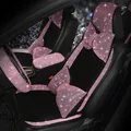 Housse de protection de siège de voiture en diamant rose incrusté de diamant coussin de siège