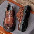 Oxfords – chaussures en cuir pleine fleur pour hommes mûrs décontractées souples à lacets rétro