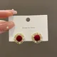Boucles d'oreilles Vintage pour femmes rouge vin français élégant perle côté velours moyen rond