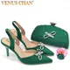 Venus Chan-Ensemble de Chaussures et Sac à Talons Hauts pour Femme Vert Jolie tu Flash Diamant