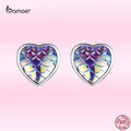 Bamoer-Boucles d'oreilles coeur en écaille de poisson pour femme argent regardé 925 clou d'oreille