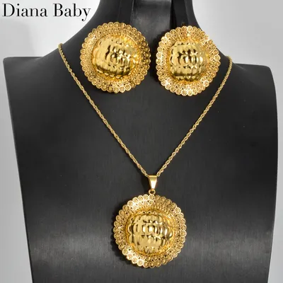 Diana Baby-Ensemble de bijoux plaqué or de Dubaï pendentif collier boucles d'oreilles fleur