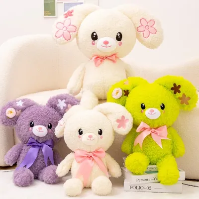 Lapin en peluche Kawaii pour enfants jouet en peluche mignon animal doux ruban de beurre bébé