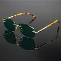 Evove-Lunettes de soleil en verre vert pour hommes verres de luxe sans bords en cristal naturel