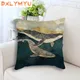 Housse de coussin en lin taie d'oreiller décorative abstraite paysage de montagne baleine