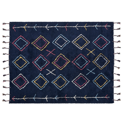Teppich Schwarz Baumwolle 160 x 230 cm Rechteckig Geometrisches Muster Boho Stil Handgetuftet für Wohnzimmer Schlafzimme