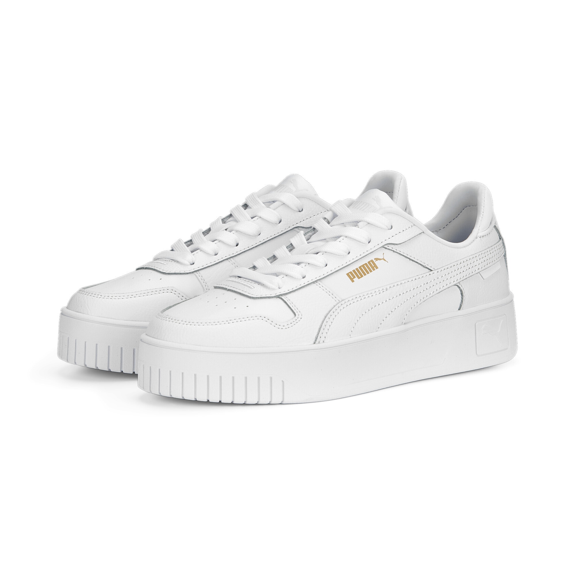 Sneaker PUMA "Carina Street Sneakers Damen", Damen, Gr. 37, weiß (weiß gold), Obermaterial: Kuhleder, Synthetik, Leder; Futter: Textil, Synthetik; Innensohle: Textil; Laufsohle: Gummi, Schuhe Sneaker
