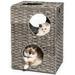 Rattan Cat House Cat Bed Cat House Cat Tent Pet Bed Cat Condo with Rattan Ball & Reversible Cushion Rattan Cat Litter Cat Cave Bed with 2 Floors & 4 Holes for House Cats Small Dogs Rabbits Grey