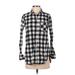 Old Navy Long Sleeve Button Down Shirt: Black Checkered/Gingham Tops - Women's Size Small