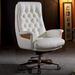 Kinnls Cellier Genuine Leather Luxury Executive Chair Upholstered/Metal/Fabric in Gray/White | 48.43 H x 30.31 W x 28.74 D in | Wayfair