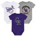Infant Purple/White/Heather Gray Colorado Rockies Biggest Little Fan 3-Pack Bodysuit Set