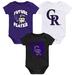 Infant Purple/Black/White Colorado Rockies Minor League Player Three-Pack Bodysuit Set