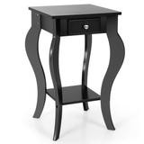 Modern End Side Table with Drawer Bottom Shelf Accent Nightstand