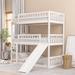 Twin-Over-Twin-Over-Twin Triple Bed with Built-in Ladder and Slide, Triple Bunk Bed with Guardrails