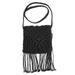 Fringed Crochet Cotton Cross-body Bag Bohemian Summer Beach Shoulder Bag for Girls Women (Black)