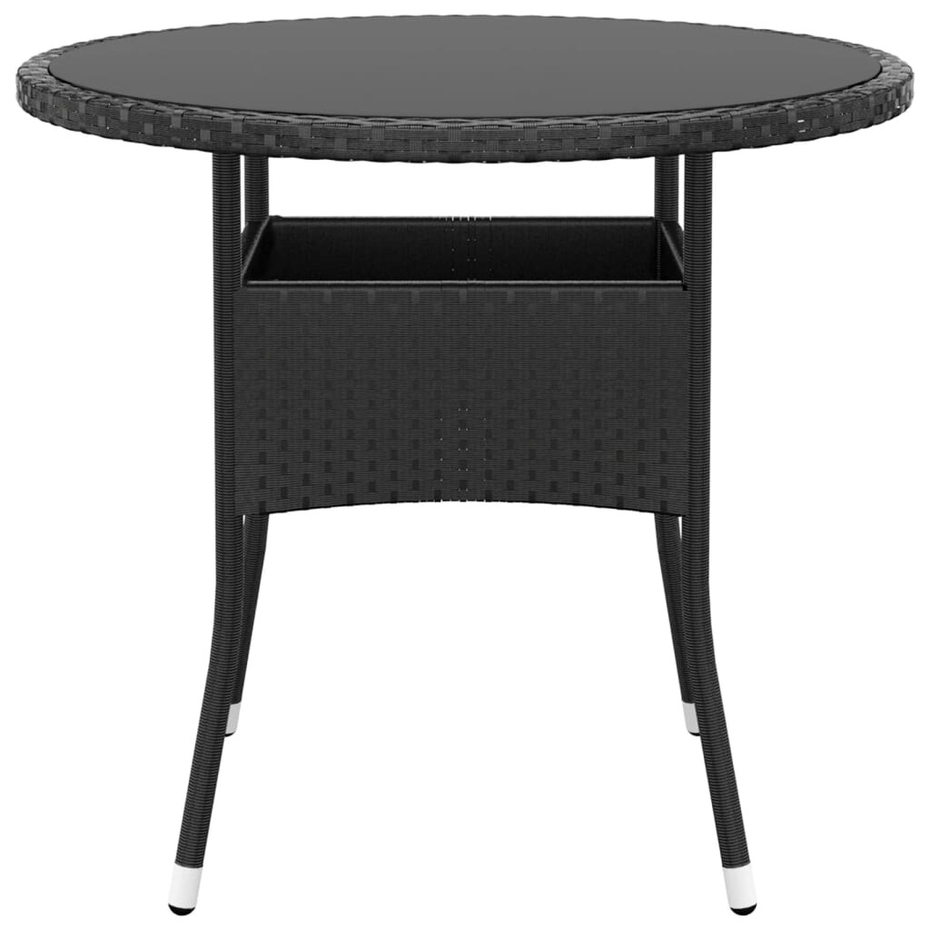 vidaXL Gartentisch Ø80x75 cm Hartglas und Poly Rattan Schwarz Image