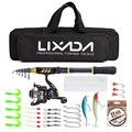 Lixada Fishing Rod Reel Combo Carbon Fiber Telescopic Fishing Rod Fishing Line Lures Hooks Jigs Swivels Saltwater Freshwater Travel Fishing Accessories Kit (Style-2 2.1M)