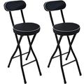 Folding Bar Stools with Back Rest (Black & White), 22"/24"/26" Kitchen Breakfast High Bar Seat, Cushioned Padded Counter Barstool Chair, Metal Leg, Footrest (Color : Black2Pcs, Size : Sitting height