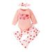 TAIAOJING Baby Girl Outfit Toddler Girls Valentine s Day Long Sleeve Letter Romper Bodysuits Hearts Printed Bell Bottoms Pants Headbands Kids Outfits 6-9 Months