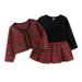 Toddler Girls Outfit Baby Long Sleeves Patchwork Plaid Princess Dress Round Collar Coat Outfit Set Clothes 2Pcs