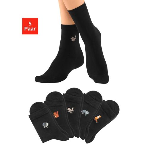 Socken H.I.S Gr. 39-42, schwarz Damen Socken mit hochwertiger Stickerei