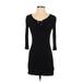 Just Fab Casual Dress - Bodycon Tie Neck 3/4 sleeves: Black Print Dresses - Women's Size Small