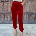 Pantalon en velours rouge pour femme taille haute élastique short décontracté mode monochrome