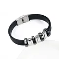 Bracelets en silicone noir vintage pour hommes bracelets simples perles en caoutchouc en acier