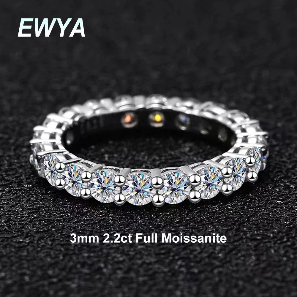 EWYA luxe 2.2cttw 3mm Moissanite pleine entrerie diamant bague de fiançailles pour les femmes S925 argent bague de mariage anneaux bijoux fins