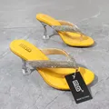 Pantoufles Modernes en Cuir Verni pour Femme Chaussures à Talons Hauts et Fins Couleur Jaune à la