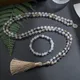 Collier Mala en perles d'agate pour femme chapelet fleur naturel blanc noir noué méditation