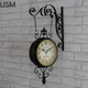 Horloge murale en métal de luxe noir horloges double face cloche en fer montre murale américaine