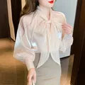 Chemisier de style coréen pour femmes chemise à gros nœud lanterne rétro chemisiers élégants à