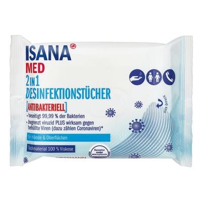 ISANA MED 2-in-1 Desinfektionstücher »Antibakteriell« - 15 Tücher Image
