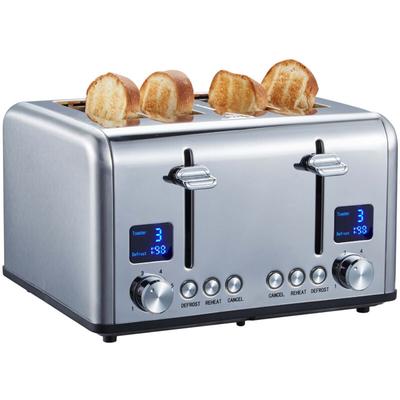 Steinborg 4 Scheiben Edelstahl Toaster Brötchenaufsatz 2x digitale Displays mit Countdown