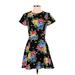 Forever 21 Casual Dress - A-Line Crew Neck Short sleeves: Black Floral Dresses - Women's Size Small